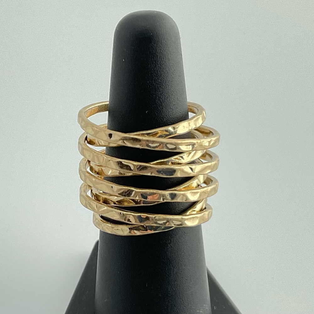 Gold Hammered Double Spiral Ring, Cocktail Ring, Modern, Gold Plated